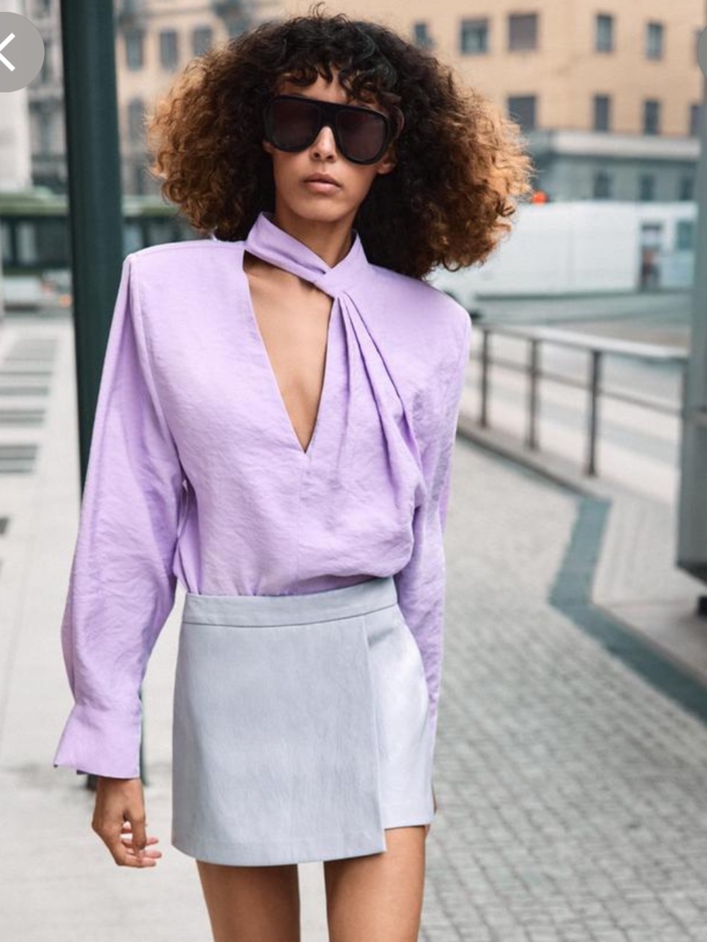 Zara Lilac Tie-Neck Blouse
